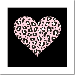 Millennial Pink, Black, and White Leopard Print Heart Posters and Art